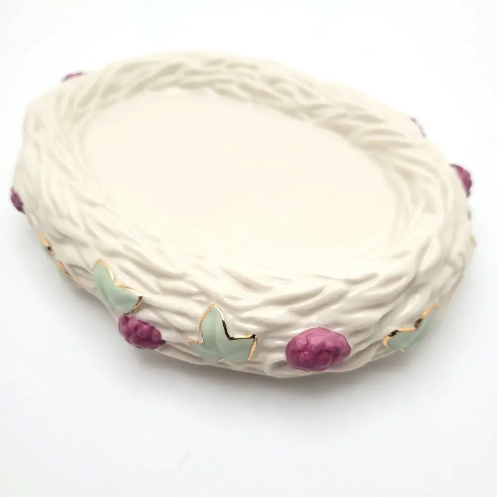 Lenox Love Nest Raspberries Leaves Ceramic Base Trinket Dish Soap Dish Cottage